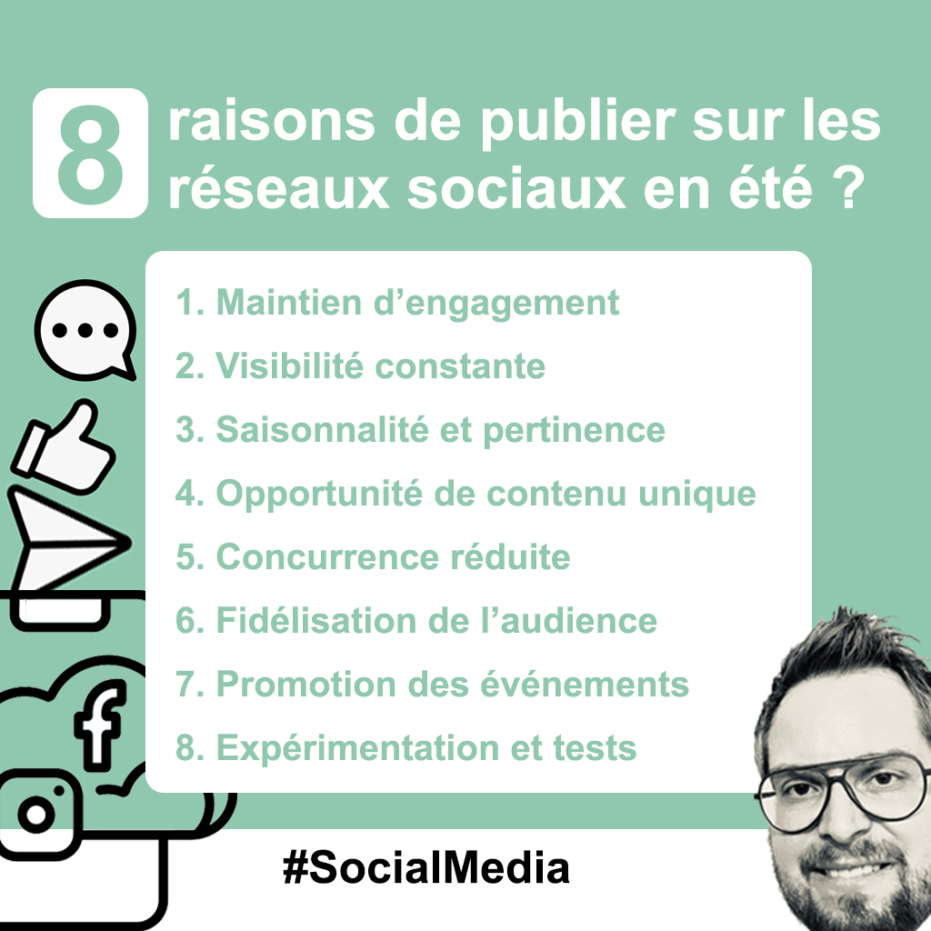 camillejourdain's tweet photo. Pourquoi vous devez continuer à publier sur les réseaux sociaux en été ?

8 raisons principales : 
1️⃣ Maintien de l'engagement,
2️⃣ Visibilité constante,
3️⃣ Saisonnalité et pertinence,
4️⃣ Opportunité de contenu unique,
5️⃣ Concurrence réduite,
6️⃣ Fidélisation de l’audience,
7️⃣ Promotion des événements,
8️⃣ Expérimentation et tests.

#SocialMedia #RéseauxSociaux #CM