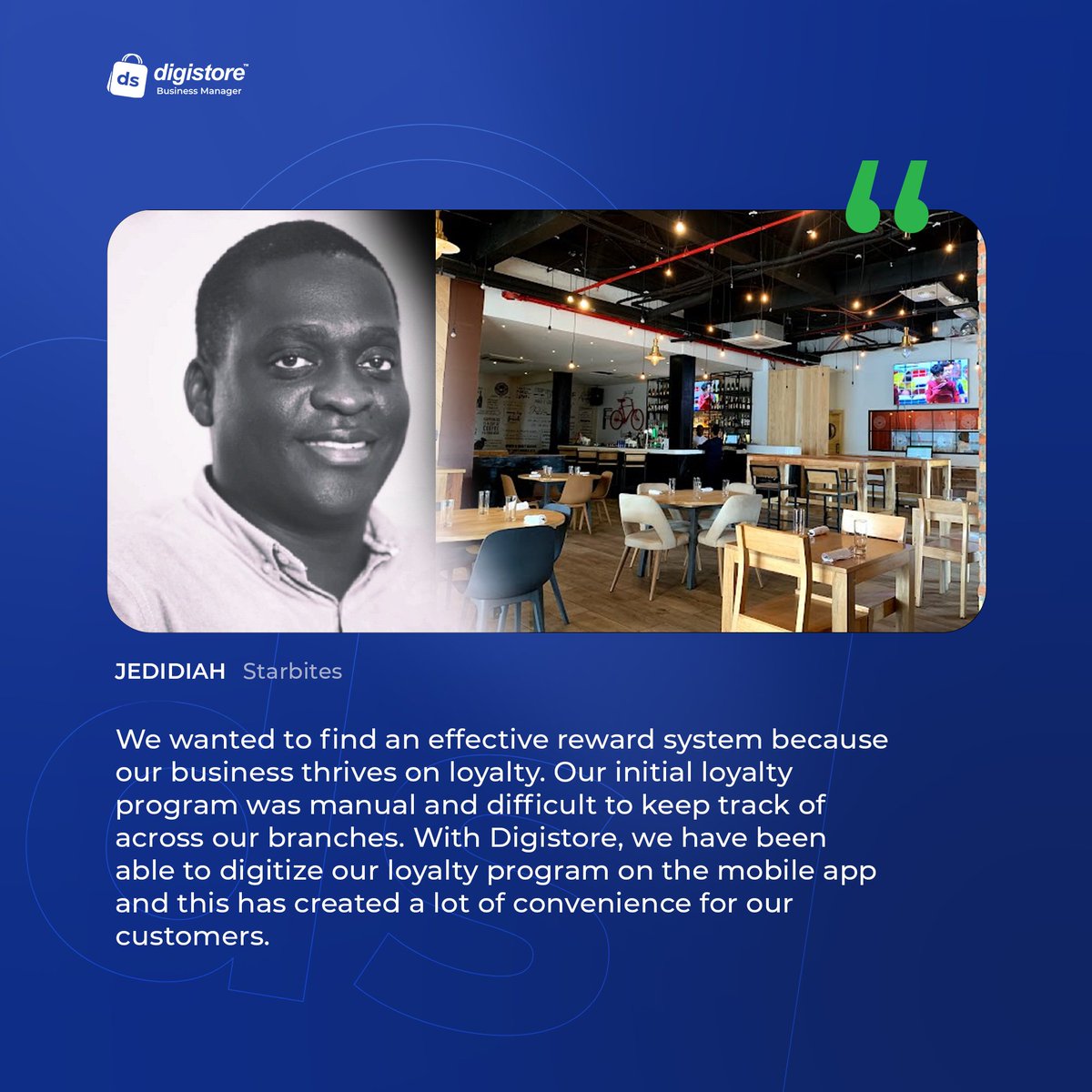 digistoreafrica's tweet photo. From paper trails to digital tales! Jedidiah from Starbites(@starbitesgh ) shares how Digistore transformed their loyalty program.
Now, every reward feels like a piece of cake (or a bite of Starbites)! 🍰✨
#CustomerSuccess #DigitalTransformation #LoyaltyProgram #Digistore https://t.co/6mauobOa4n