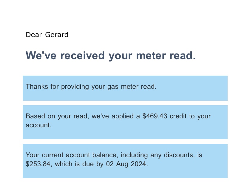 GerardCallinan's tweet photo. Dismayed this happened
Gas bill north of $700 for 2 months Assured reading was accurate Took photo &amp; compared to bill Showed consumption 40% lower than reading Result almost $500 off bill 
READ YOUR BILLS!
#costofliving #gasbill https://t.co/cRGcihqhay