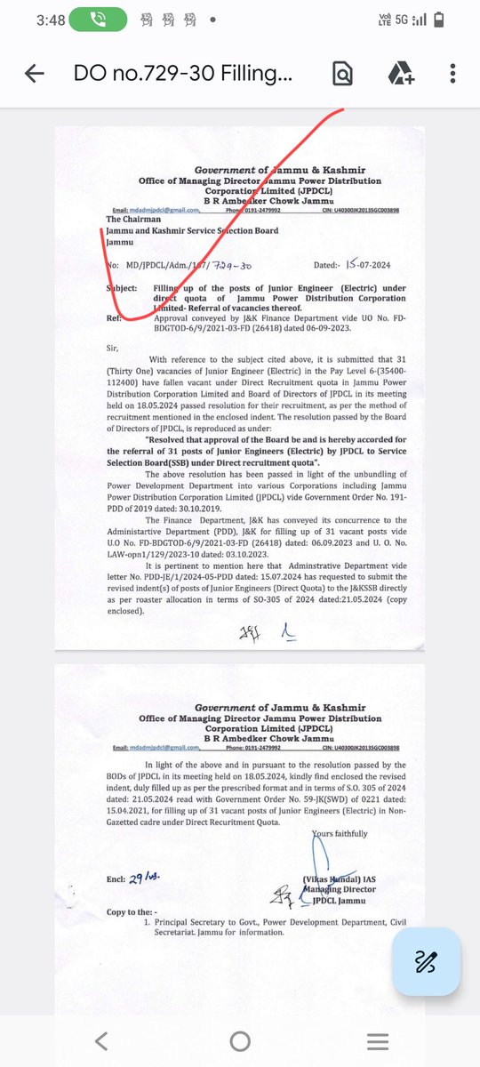 tickoosachin's tweet photo. A total of 185 posts of JEs in JPDCL/JKPTCL/KPDCL have been referred today to JKSSRB @jkssrbaspirants @jkssbofficial .hopeful that notification shall be advertised soon by SSRB https://t.co/hzritsKWqa