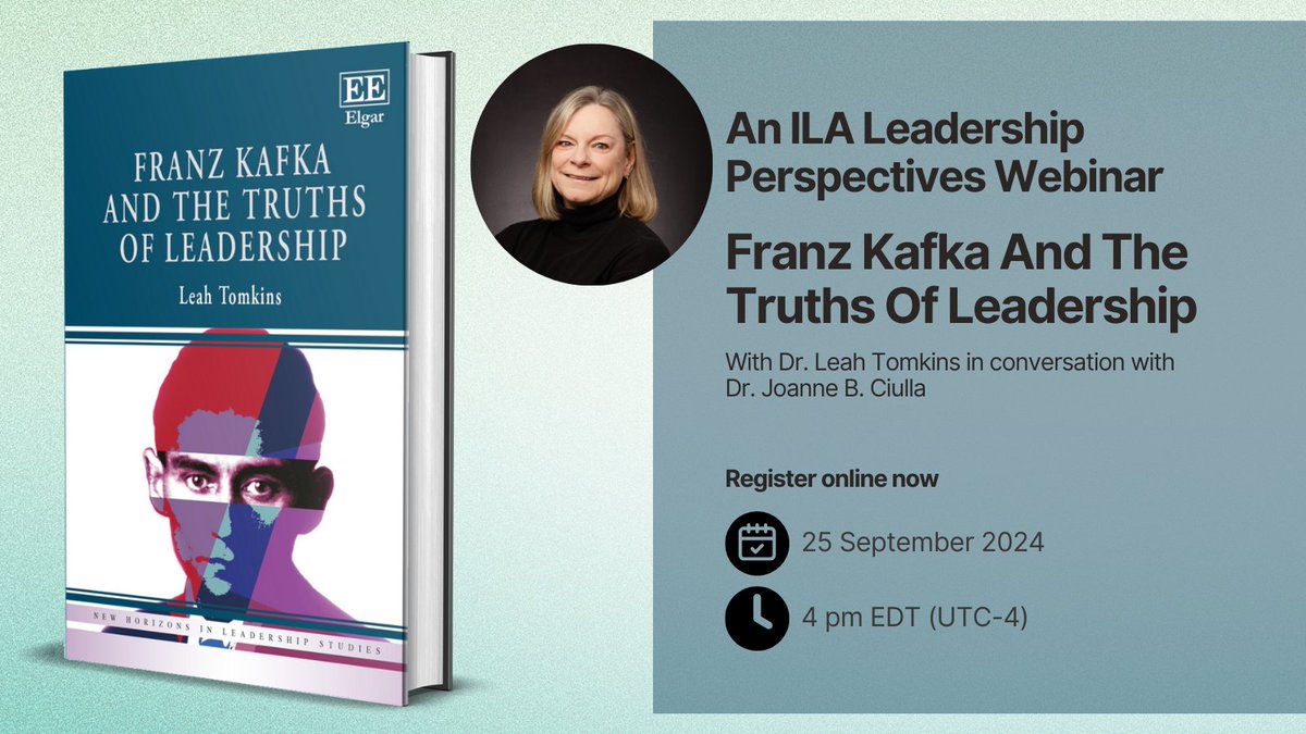 Elgar Business (@elgar_business) on Twitter photo 🗓️ Join our author <a href="/TomkinsLeah/">Dr Leah Tomkins</a> and Dr. Joanne B. Ciulla at <a href="/The_ILA/">International Leadership Association</a> Leadership Perspectives Webinar this September
➡️ Register online at: ilaglobalnetwork.org/webinars/franz…
FREE chapter: doi.org/10.4337/978180…
#Kafka #Kafkaesque #Leadership 🗓️ Join our author <a href="/TomkinsLeah/">Dr Leah Tomkins</a> and Dr. Joanne B. Ciulla at <a href="/The_ILA/">International Leadership Association</a> Leadership Perspectives Webinar this September
➡️ Register online at: ilaglobalnetwork.org/webinars/franz…
FREE chapter: doi.org/10.4337/978180…
#Kafka #Kafkaesque #Leadership