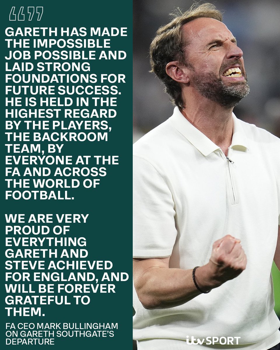 "Made the impossible job possible" 👏

FA CEO Mark Bullingham praises Gareth Southgate's tenure as England manager