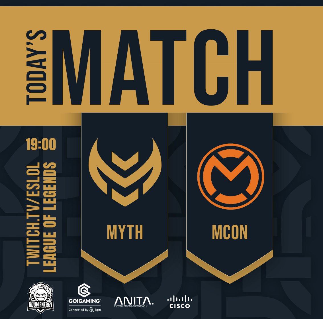 After a successful split, we now face <a href="/mConesports/">mCon esports</a> in the juggernaut match of the <a href="/EliteSeriesLOL/">Orange Elite Series: League of Legends</a> !

Make sure to tune in tonight at 19:00 CEST, at twitch.tv/eslol and show our guys some support! 

#MYTHWIN #RiotGames