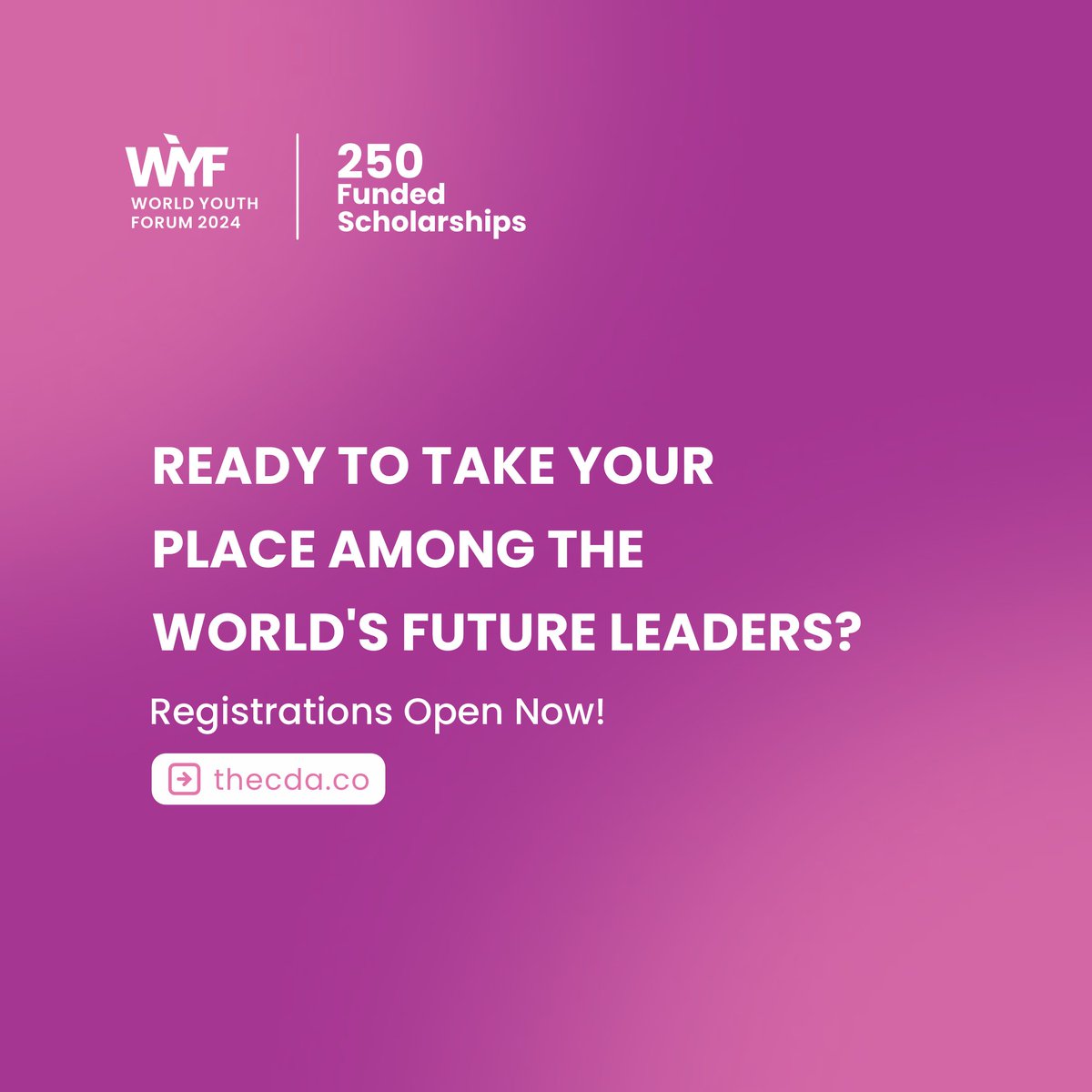 thecdaco's tweet photo. Portugal is calling all young leaders! 

The World Youth Forum 2024 is here with 350 seats up for grabs – 50 fully funded, 100 partially funded, 100 forum access and 100 self-funded. 

Apply today and be part of a groundbreaking event!

#worldyouthforum #worldyouthforum2024 https://t.co/soxNLWDTau