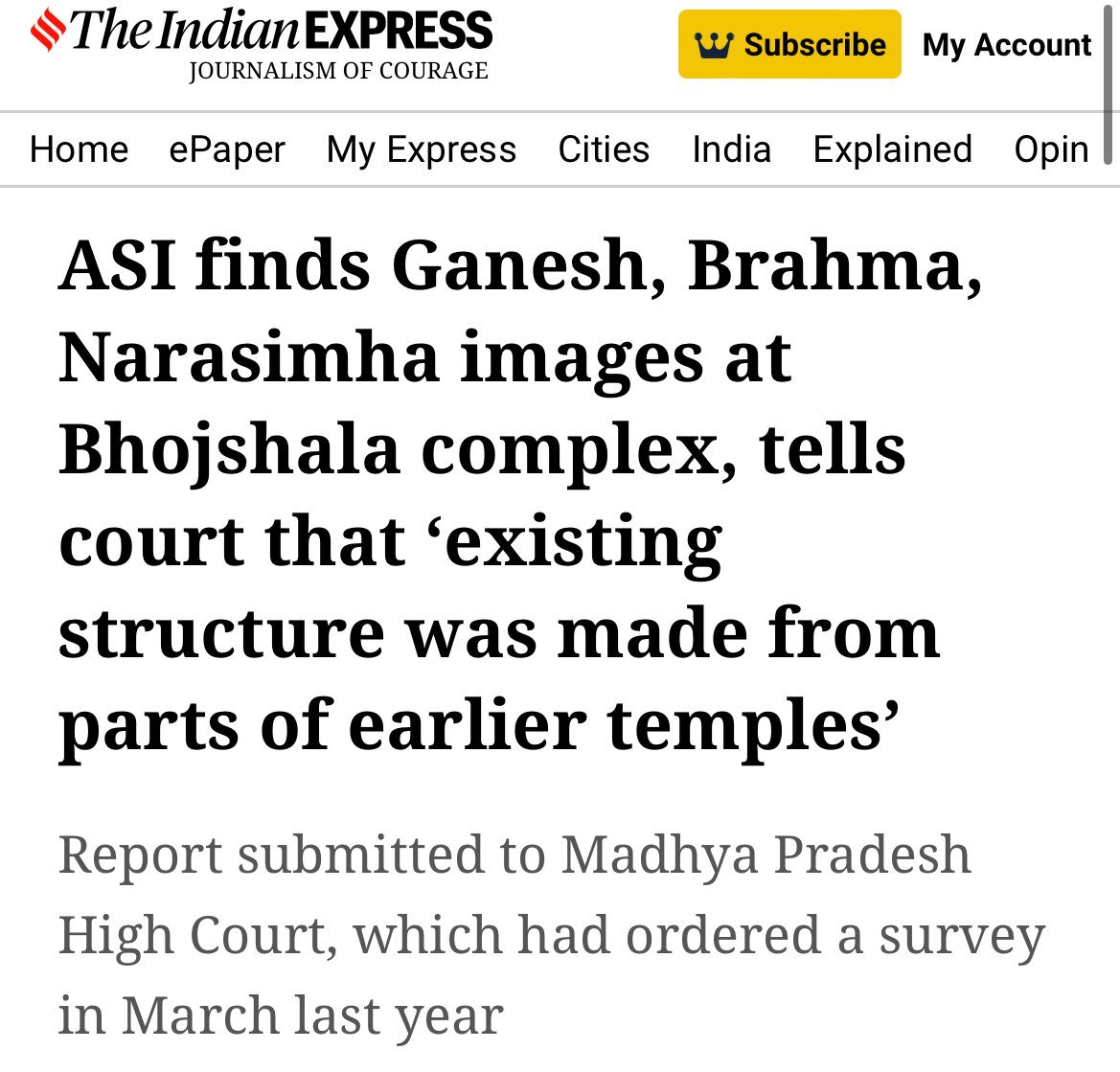 Even a blind person visiting #Bhojshala could make it out that it is a Hindu temple! But in a Hindu majority country, it takes a court mandated survey to state the obvious. Because, secularism!