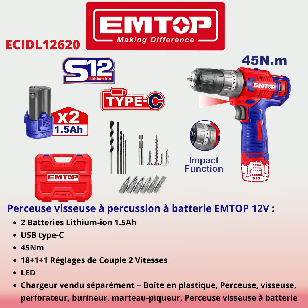 EMTOP_FRANCE's tweet image. Explorez la puissance et la polyvalence des perceuses visseuses EMTOP France! 🔧 

Nos outils sont conçus pour répondre à tous vos besoins.

Boostez votre atelier avec EMTOP France🚀

#EMTOP #PerceuseVisseuse #Bricolage #Outillage #DIY #EMTOPFrance