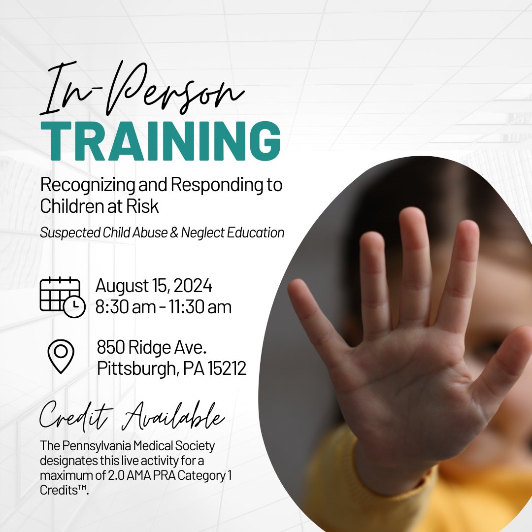Attend a presentation on Recognizing &amp; Responding to Children at Risk. The event fulfills licensure &amp; licensure renewal requirements. It is $15 for ACMS Members &amp; $50 for Nonmembers. Enjoy free parking &amp; a continental breakfast.

Click link to register!

…eghenycountymedicalsociety.regfox.com/recognizing-re…