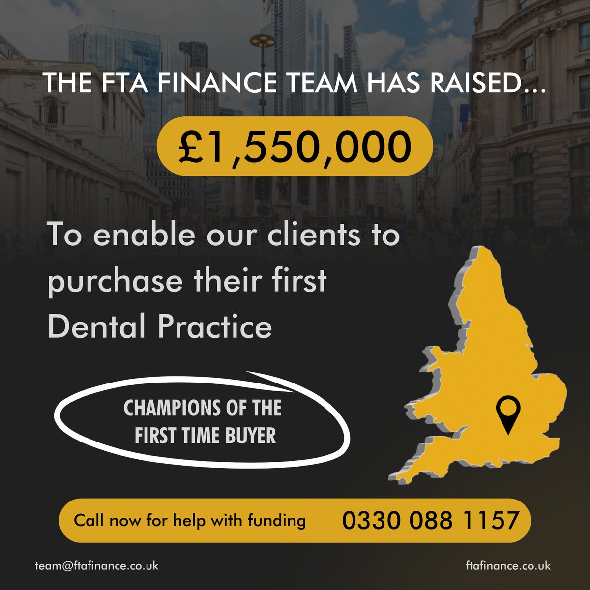 FTAFinance's tweet photo. ⭐Champions of The First Time Buyer⭐

The FTA Finance team has raised £1,550,000 to enable our clients to purchase their first Practice - long established Private, Leasehold Dental Practice in Buckinghamshire

Contact us here👇
🌐 https://t.co/Yq0ZREPjFb
📱0330 088 11 57 https://t.co/JUhMR640Ld
