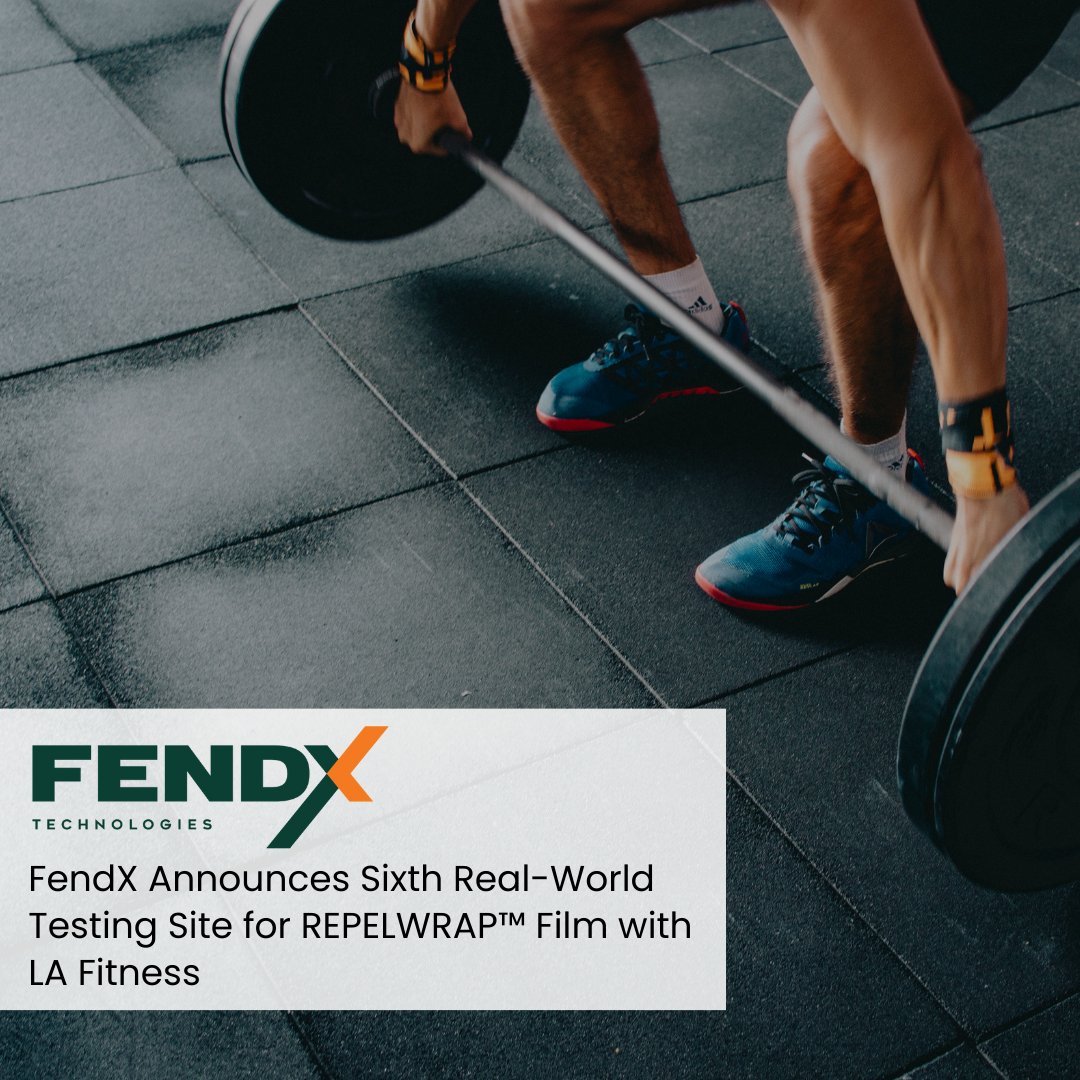 FendX Technologies Inc. plans to test their REPELWRAP™ film, designed to repel pathogens on high touch surfaces, at LA Fitness at the Vaughan, Ontario location.

NEWS RELEASE: fendxtech.com/press-releases/ 

CSE: FNDX | OTCQB: FDXTF | FSE: E8D

DISCLAIMER: 
fendxtech.com/disclaimer/