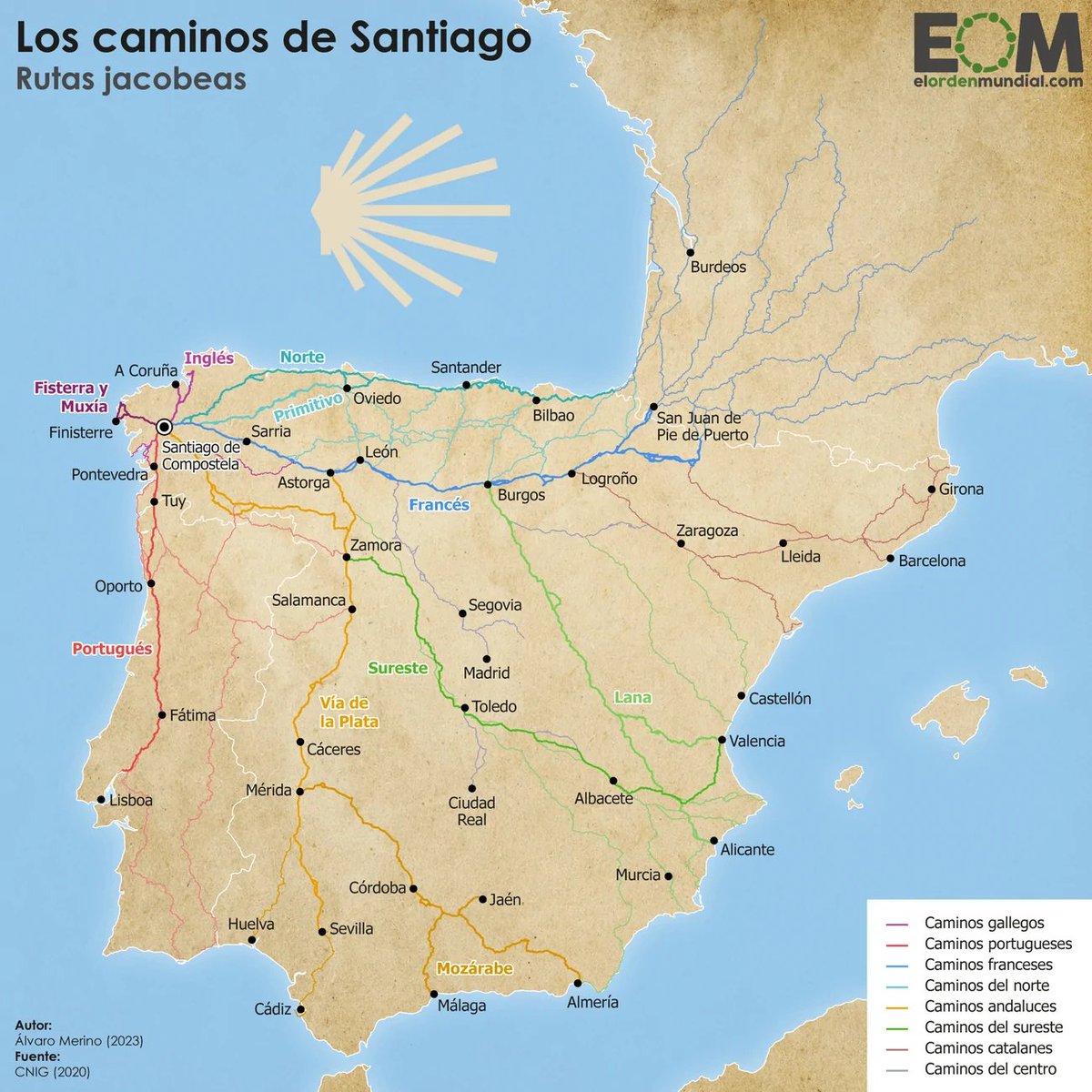 elOrdenMundial's tweet photo. 👣 ¿Vas a hacer el Camino de Santiago este año? ¿Ya lo has hecho?

Santiago de Compostela es uno de los centros neurálgicos de la peregrinación cristiana.

En 2022, casi 440.000 personas hicieron alguna de sus rutas.

¿Las conocías todas? 👀
https://t.co/Z5BltxjhtU https://t.co/tGXnvZo7H5