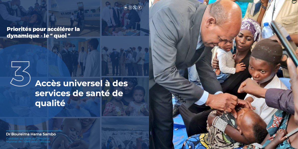 Ma priorité #3 : Accès universel à des services de santé de qualité

L’accès à des services de santé de qualité est un défi universel. Dans la Région Africaine, les obstacles à l’accès à des soins de santé de qualité comprennent la distance aux établissements de santé, la pénurie