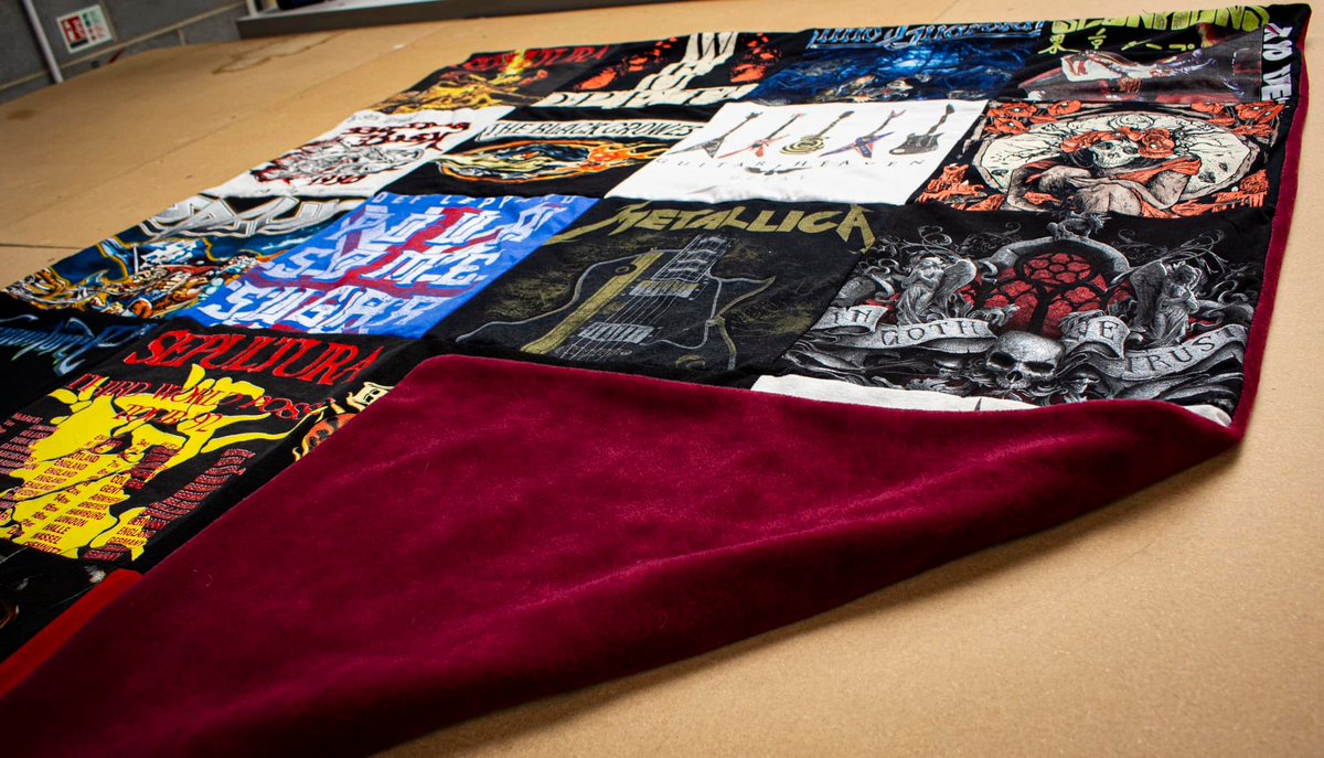 TooManyT_Shirts's tweet photo. Turning band tees into an epic blanket! 🎸

Live music memories from Metallica and Def Leppard, to Sepultura and Dragonforce. This collection of metal/rock shirts is being transformed into a legendary blanket.👕

#tshirtblanket #bandshirt #merch #livemusic #gig #tour #giftideas https://t.co/YXiIzU97si