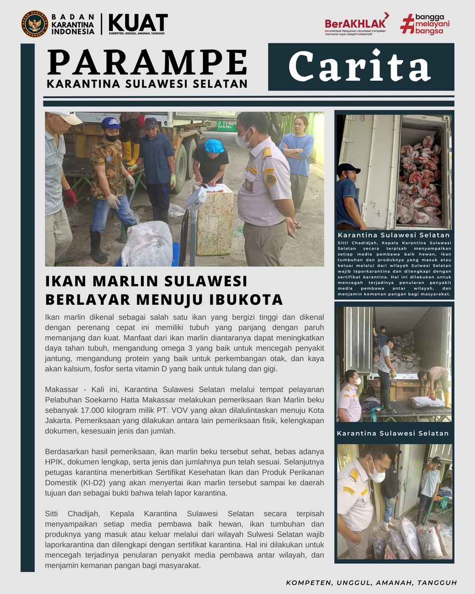 Ikan Marlin Sulawesi Berlayar Menuju Ibukota

#karantinasulawesiselatan
