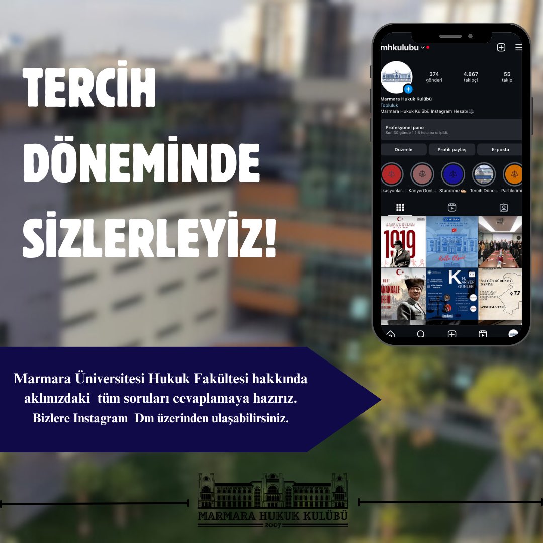 Marmara Üniversitesi Hukuk Fakültesi hakkında aklınızdaki tüm soruları cevaplamaya hazırız.Bilgi almak isterseniz bizlere X veya Instagram DM üzerinden ulaşabilirsiniz.✨