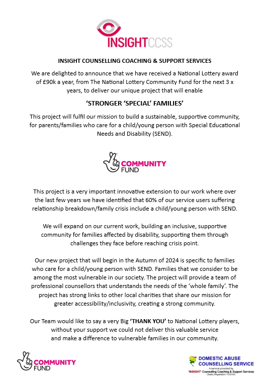 DACSNEWS's tweet photo. We are delighted to share that @insightccss have received #NationalLottery funding from @TNLComFund for our project! Thank you to National Lottery players for helping #MakeAmazingHappen. https://t.co/K6ugxu7xwE