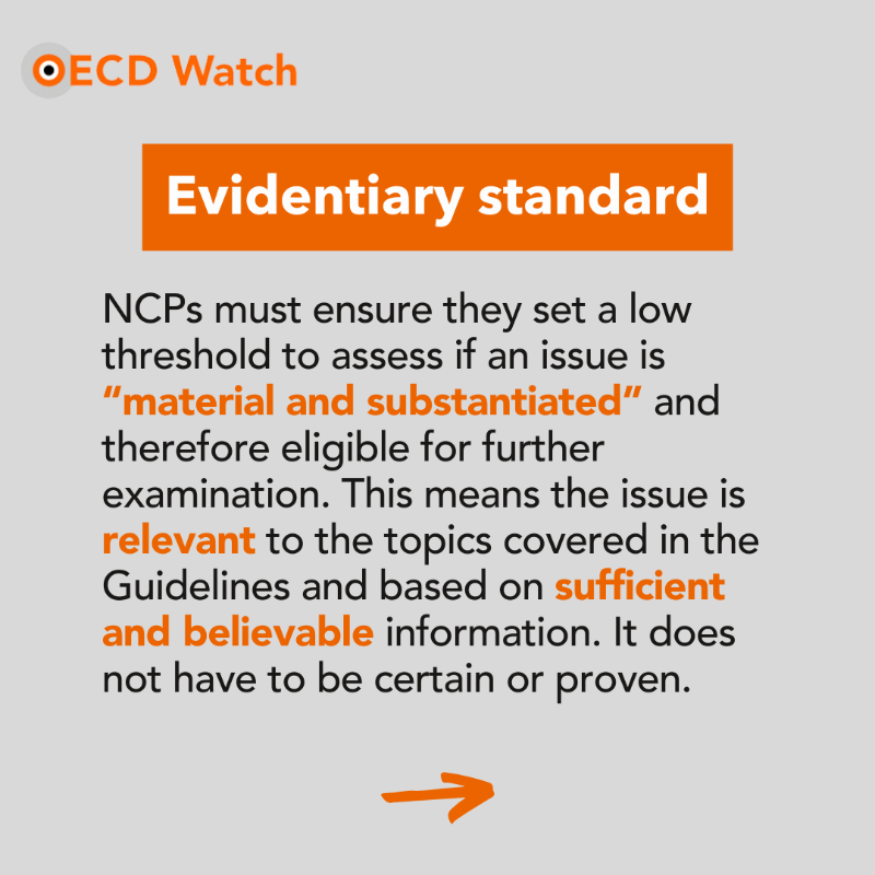 OECDwatch's tweet photo. 💡Filed a complaint to an NCP? Here's what happens next: 📃 The NCP conducts an initial assessment, based on the @OECD Guidelines, to decide if the case should proceed. Interested in what NCPs should/shouldn't do in this phase?👇

More info on complaints⬇️
https://t.co/F6KAMVU8YH