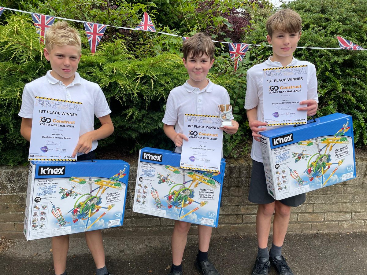 Well done James, William &amp; Parker for winning 1st place in the K'nex challenge, which means Stapleford have won the Hertfordshire cup for two years running 🏆
You may notice a similarity in one of the team to one last year...let's say there is a 3 year window to practice Harry!😉
