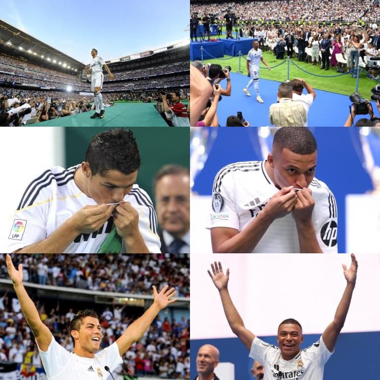 InvictosSomos's tweet image. ☑️ Mbappé llenó el Santiago Bernabéu como Cristiano.
☑️ Mbappé se puso el número 9 como Cristiano.
☑️ Mbappé besó el escudo como Cristiano.
☑️ Mbappé gritó "¡¡1,2,3... HALA MADRID!!" como Cristiano.
En su primer día como futbolista del Real Madrid, Kylian Mbappé homenajeó a…
