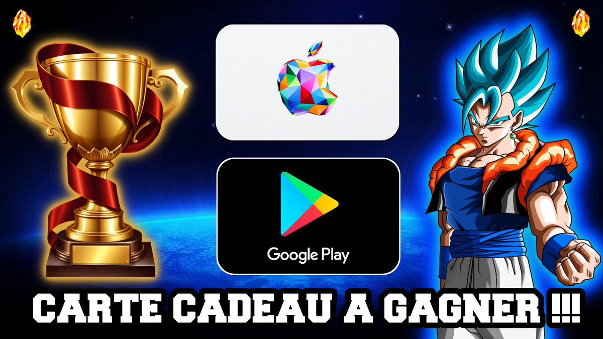 🎊 Salut à vous les amis 🎊 

Comme annoncée précédemment, 5 cartes cadeaux seront à gagner 😎 pour l’arriver de Beast Gohan !!! Afin d’y participer :

🔹Suffit de Fv + RT + follow 

🔥 Le tirage au sort aura lieu le 22/07/2024 🔥

Bonne chance a tous !!!

#DokkanBattle