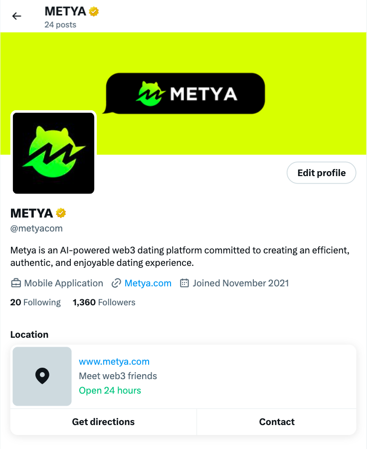 metyacom's tweet photo. 🚀 We are thrilled to announce that @Metyacom has received the prestigious golden checkmark!
🌟 Thank you to our amazing community for your continued support. This is just the beginning of our exciting journey in the world of web3 dating! 💛 #GoldenCheckmark #Web3Dating #Metya https://t.co/aUw1EGr0uj