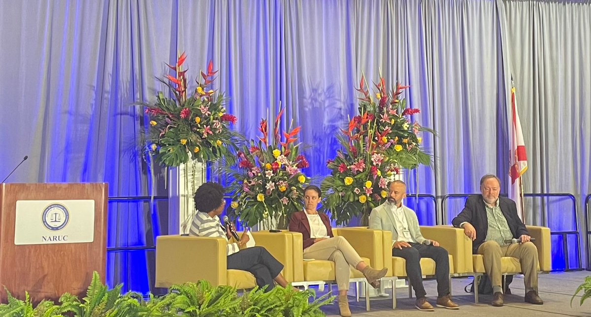 NARUC's tweet photo. Hon. Kimberly Barrow (@PA_PUC), David A. Quier (@PPLElectric), Sarah Toth (RMI), and Chris Villareal (Plugged In Strategies) explored how grid-enhancing technologies and high-performance conductors are revolutionizing #gridefficiency and capacity. #GridModernization #RenewableEnergy #NARUCSUMMER24
