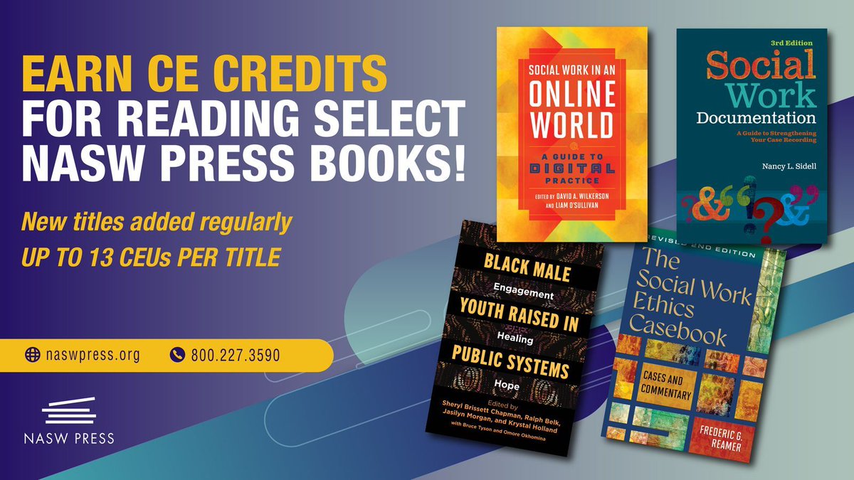 nasw's tweet photo. Check out #NASWPress summer reads and earn CEUs too! NASW Press offers continuing education credits on a wide array of books via the NASW Social Work Online CE Institute. Learn more about the books offered and how to participate: https://t.co/PBzaG7jfxE. https://t.co/uEwIVqMUa7