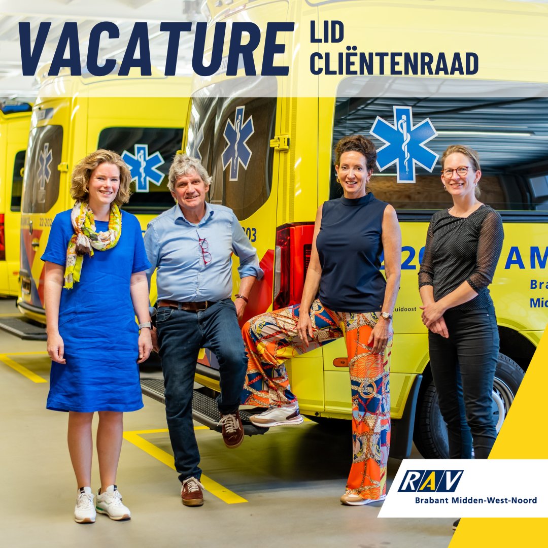 VACATURE: LID CLIËNTENRAAD
Wil jij een actieve rol spelen in het behartigen van gemeenschappelijke belangen voor cliënten van de Brabantse ambulancediensten? Wij zoeken een nieuw lid voor onze Cliëntenraad!
ravbrabantmwn.nl/lid-clientenra…
