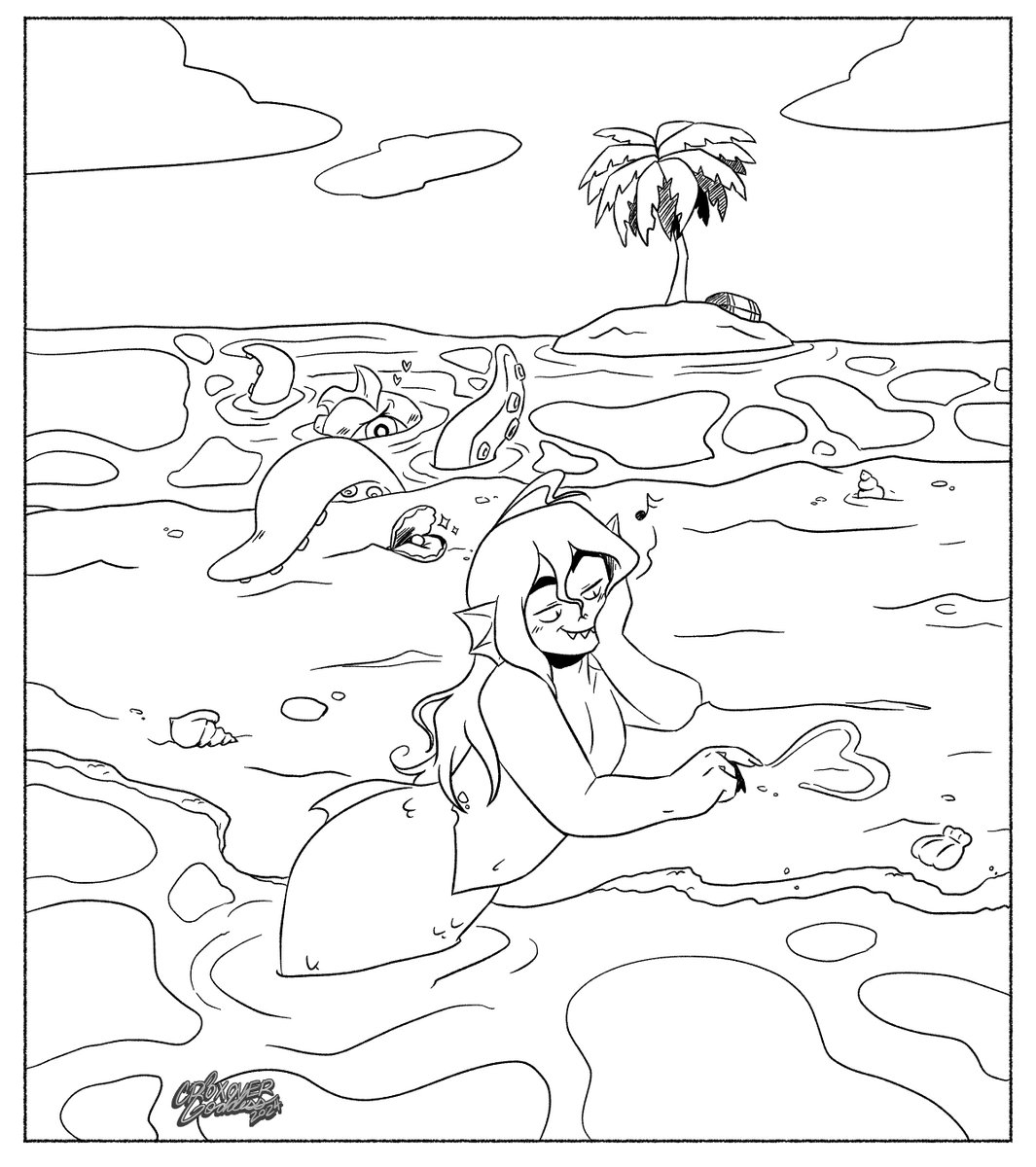 Sharing one of the pages from my Fantasy Coloring Book I'm currently working on✨ Feel free to use it and pls @ me if you do! It'll be in my ko-fi shop once it's finished! Plz check it out💛 ko-fi.com/croxovergoddess