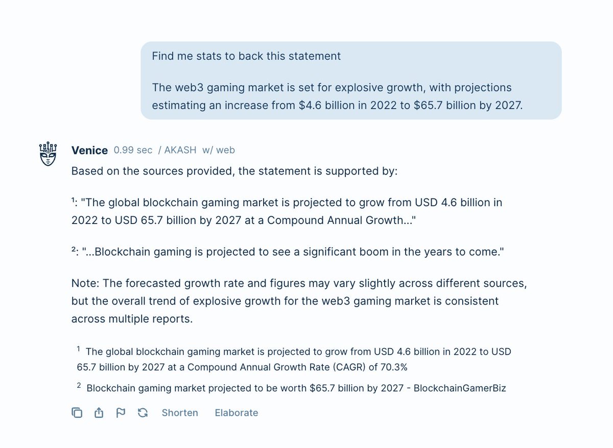 RT @lorenzofrankel: Pro-tip for AI power users: @AskVenice with internet is  AMAZING as a research assistant and WAY faster than ChatGPT…