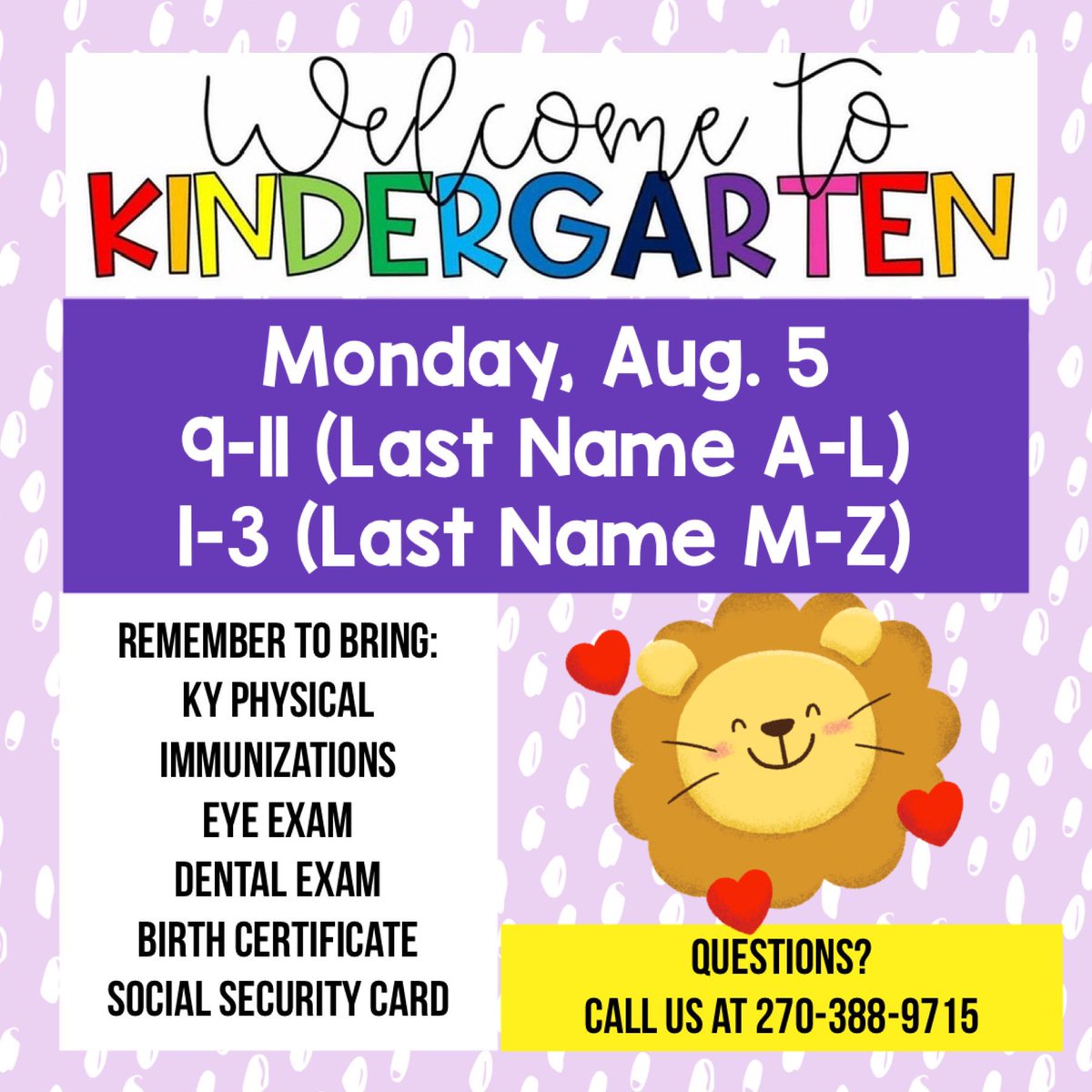 LCESLyons's tweet photo. Kindergarten Kick-Off is Monday, Aug. 5th https://t.co/lgiS3W1RXH