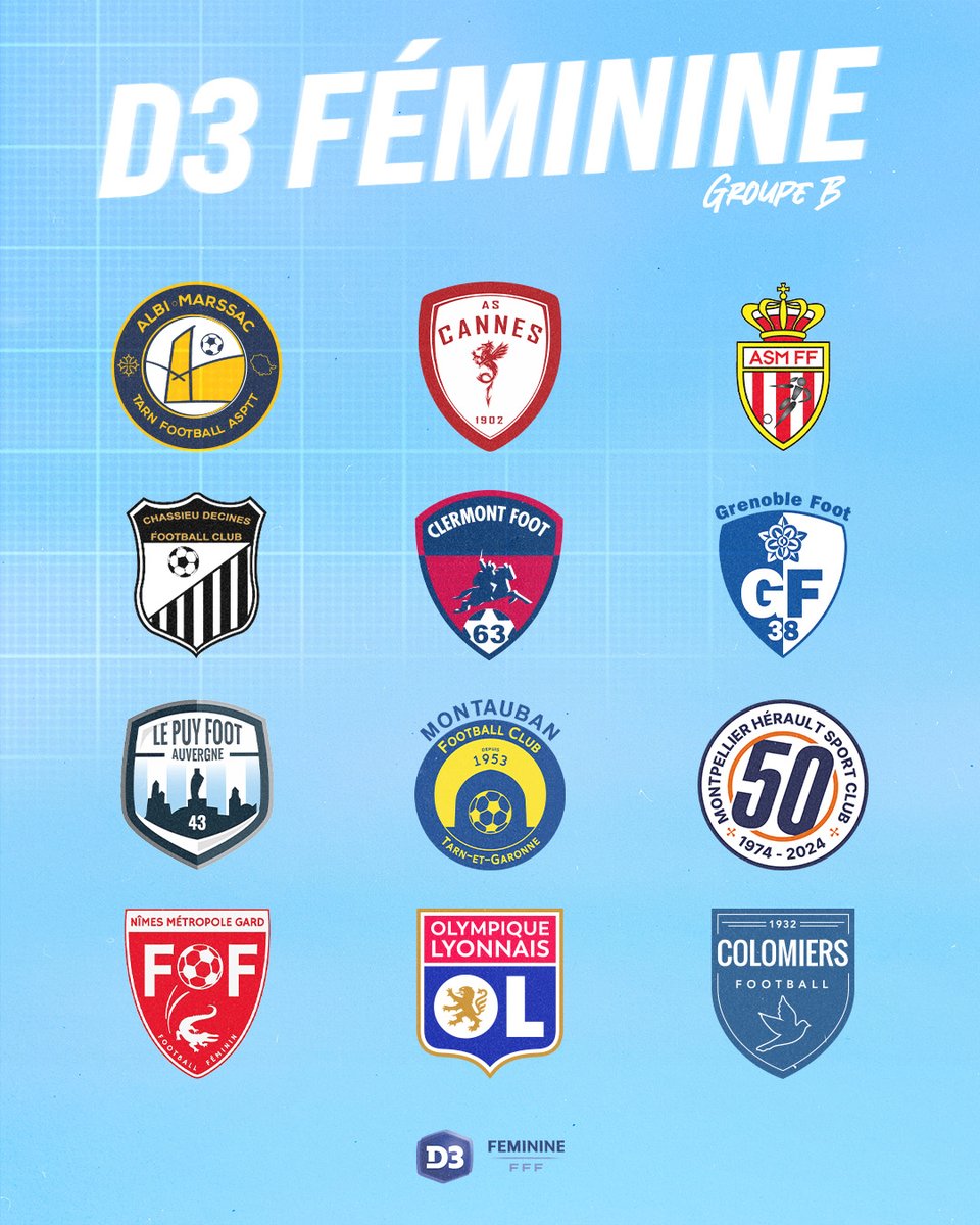 amtf_asptt's tweet image. 👊 Les adversaires de nos Isatis en D3 Féminine sont connus !

Un groupe relevé avec notamment les équipes réserves de l’Olympique Lyonnais et du Montpellier HSC mais aussi deux derby face à Montauban et l’US Colomiers

💙💛

#AMTF #PlusFortsEnsemble #D3F