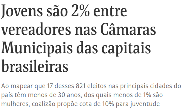 Não sei o que é mais triste: esses dados ou o fato de que a câmara com maior representação feminina ainda tem apenas 6 mulheres em comparação a 23 homens.