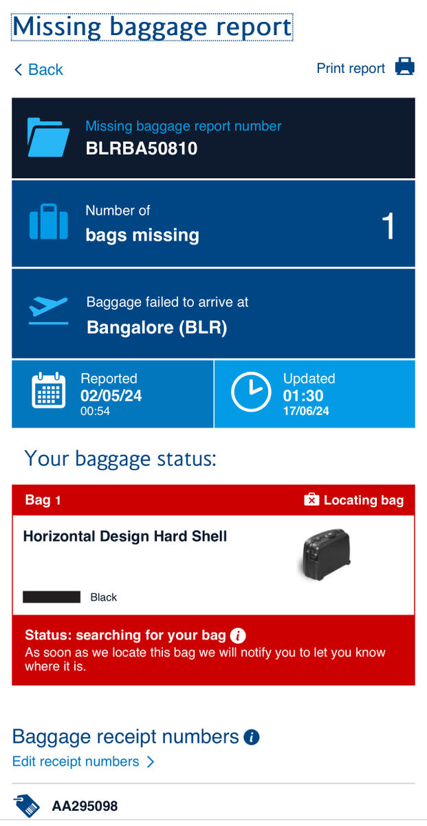 SampadaKanti_99's tweet photo. @British_Airways My baggage has been missing since 2nd May , flying from Des Moines to BLR via London. No response to my calls and tracking still shows missing. This is unacceptable! Please resolve this urgently. @BLRAirport @HeathrowAirport @MoCA_GoI @JM_Scindia  #BritishAirways https://t.co/E7hc93fXXh