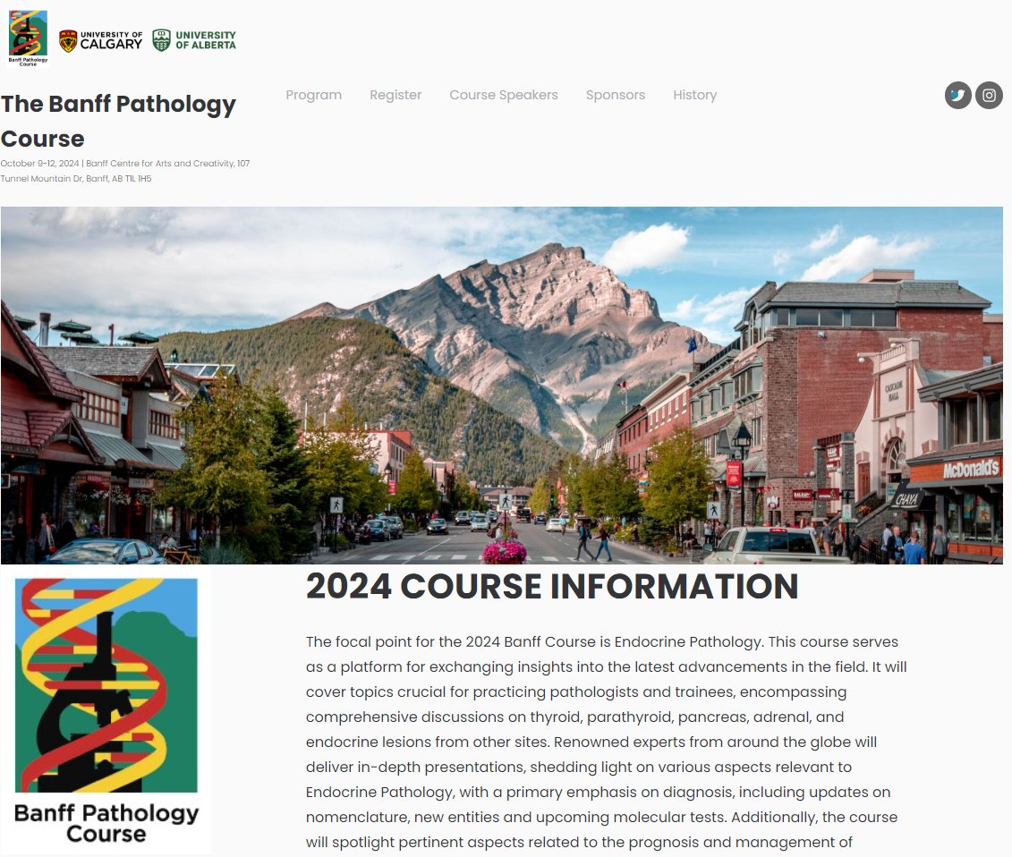 Andrew Bellizzi 🇺🇦 (@ihc_guy) on Twitter photo Join us @ the 23rd Banff Pathology Course (Oct 9-12). I'll share the podium with <a href="/CaDxPath/">Anthony J Gill</a>, <a href="/bfaquin/">WC Faquin, MD, PhD</a> & a cavalcade of local experts from <a href="/UCalgary/">U Calgary</a> & <a href="/UAlberta/">University of Alberta</a>--luxuriating over endocrine pathology in a pristine setting. In MiNEN opinion, it'll be a blast!
banffpathologycourse.com Join us @ the 23rd Banff Pathology Course (Oct 9-12). I'll share the podium with <a href="/CaDxPath/">Anthony J Gill</a>, <a href="/bfaquin/">WC Faquin, MD, PhD</a> & a cavalcade of local experts from <a href="/UCalgary/">U Calgary</a> & <a href="/UAlberta/">University of Alberta</a>--luxuriating over endocrine pathology in a pristine setting. In MiNEN opinion, it'll be a blast!
banffpathologycourse.com