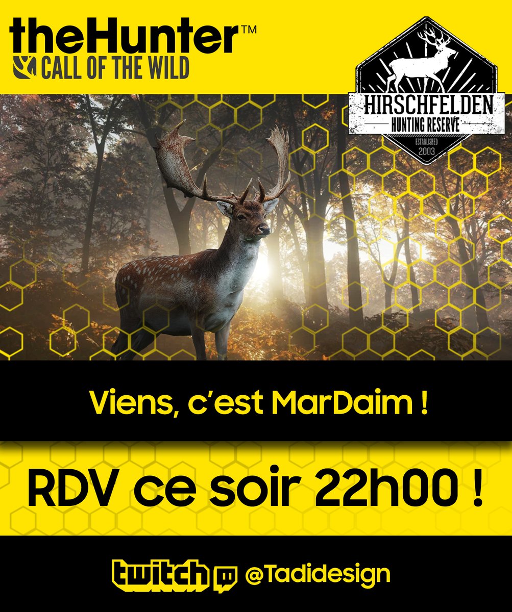 Tadidesign's tweet photo. Ce soir c'est MarDaim ! Grind du daim sur Hirschfelden avec le @roludoM !! 🥳
RDV ce soir 22h00 sur Twitch @tadidesign

#cotw #callofthewild #thehunter #twitch #tadidesign #roludoM #parquefernando #Chasse #huntinggame #jeudechasse #FPS #jeudetir #hunting #gaming #jeuvideo https://t.co/xUz4Yfin36