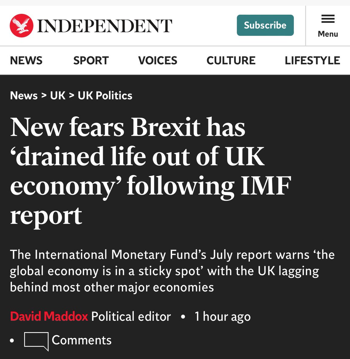 Brexit has ‘drained life out of UK economy’ 

The <a href="/IMFNews/">IMF</a> July report warns ‘the global economy is in a sticky spot’ with the UK lagging behind most other major economies

The UK only grew 0.1% in 2023, and will only grow by 0.7% by the end of this year. While growth is set to
