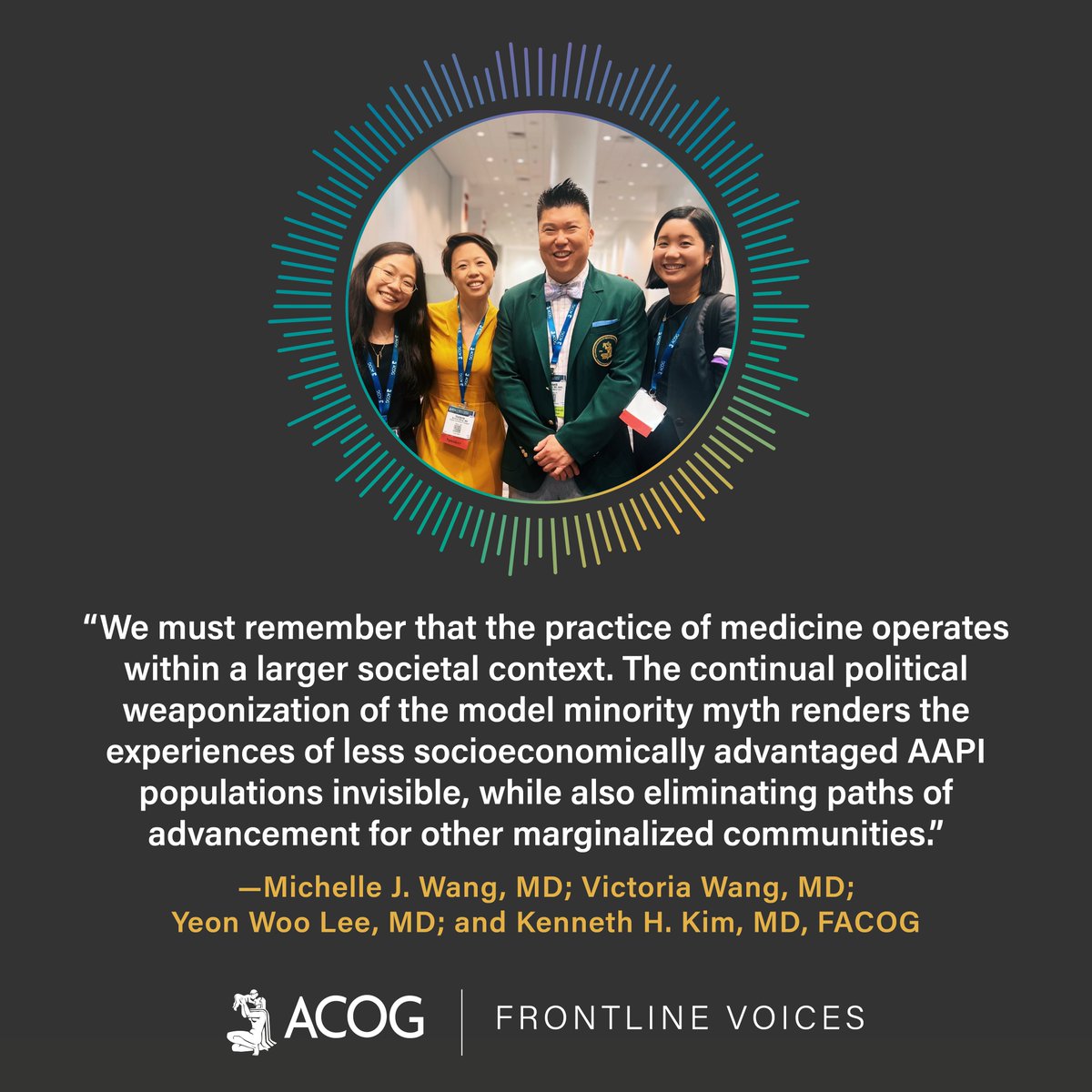 acog's tweet photo. One year after the repeal of affirmative action, Michelle J. Wang, MD; Victoria Wang, MD; Yeon Woo Lee, MD; and Kenneth H. Kim, MD, FACOG, call on the medical community to champion diversity and inclusion. Read their powerful insights: https://t.co/2fjdBCHyaA https://t.co/mXa3JrJQu9