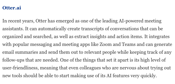 Otter.ai (AI Meeting Agent) (@otter_ai) on Twitter photo Thanks <a href="/Forbes/">Forbes</a> for ranking <a href="/otter_ai/">Otter.ai (AI Meeting Agent)</a> as one of the "Best Generative AI Workplace Productivity Tools" amongst <a href="/zapier/">Zapier</a>, <a href="/trello/">Trello by Atlassian</a>, and <a href="/asana/">asana</a> !
Link in comment 👏🧑💻 Thanks <a href="/Forbes/">Forbes</a> for ranking <a href="/otter_ai/">Otter.ai (AI Meeting Agent)</a> as one of the "Best Generative AI Workplace Productivity Tools" amongst <a href="/zapier/">Zapier</a>, <a href="/trello/">Trello by Atlassian</a>, and <a href="/asana/">asana</a> !
Link in comment 👏🧑💻