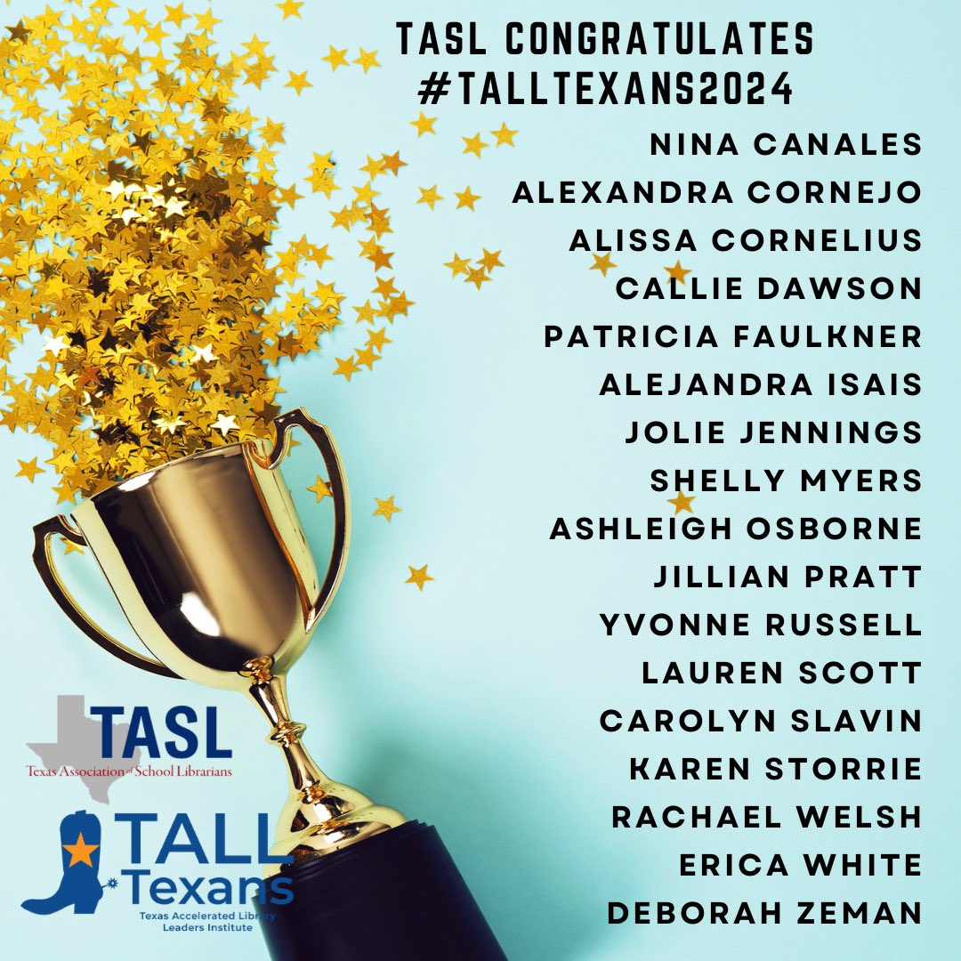 TxASL's tweet image. Congratulations to the school librarians selected as the TALL Texans Class of 2024! Members of the TALL Texans Leadership Class of 2024 were selected from a pool of dynamic Texas library leaders to study leadership principles and practices, interpersonal communication, ethics,…