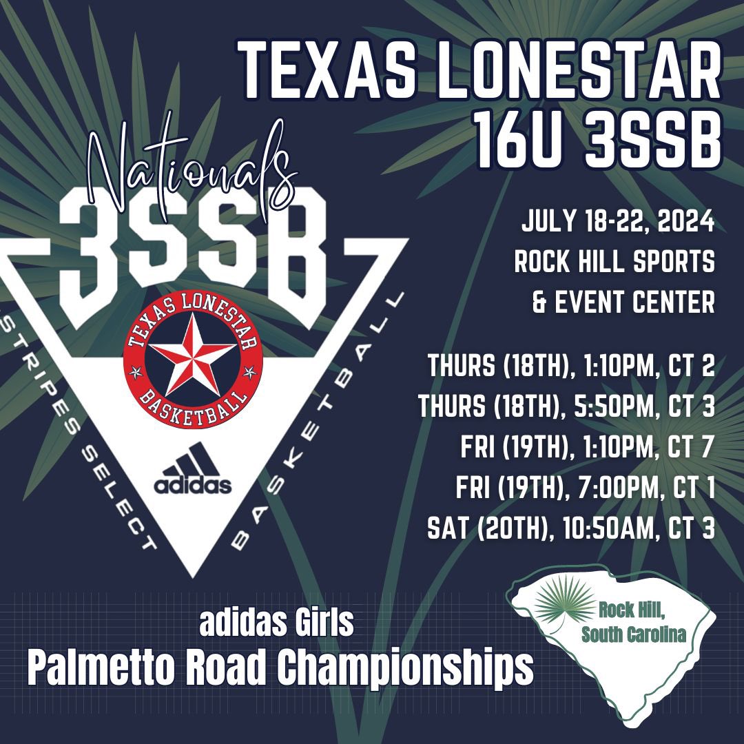 TLSBasketball's tweet photo. Last stop for 3SSB….. adidas Nationals in Rock Hill, South Carolina! @3SSBGCircuit Tournament Schedules ➡️ https://t.co/5kWf9bFRvC