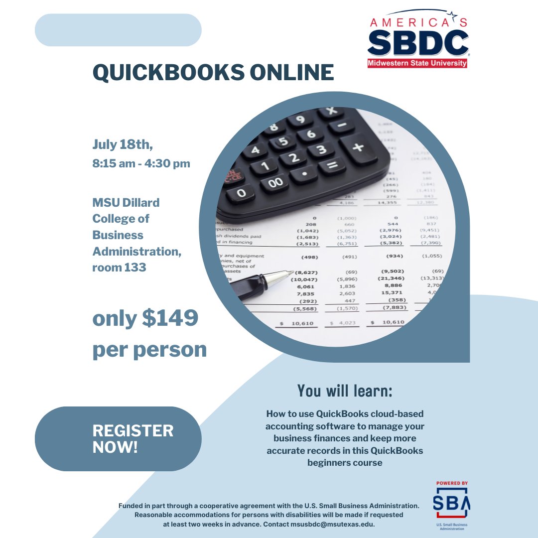 MSUSBDC's tweet photo. We have a Quickbooks Online Session coming up! To register, go to https://t.co/mhzl8cYZXx 
We look forward to seeing you there! 
#business #sbdcmsu #sbdc #americassbdc #quickbooks https://t.co/V2w6kEIS4c