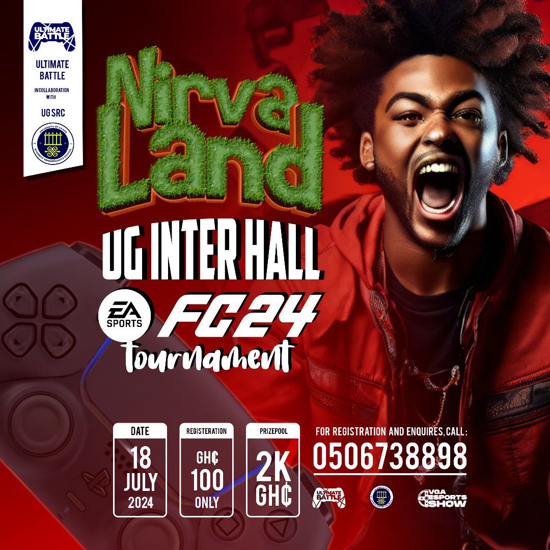 followUltBattle's tweet photo. Ultimate Battle is coming to the University of Ghana 🔥
Certified High Level Fc24 Action✅
Which hall will boast and take the crown when it comes to FC24 ? 👀
All the action begins Thursday 📌
#NIRVALAND24 #esports #gaming #EAFC24 https://t.co/LIGMons98z