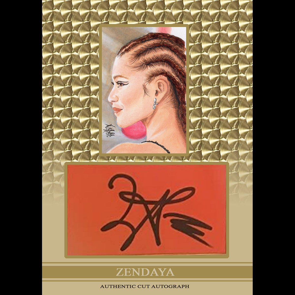 #Zendaya One of the sketches I contributed to the Super Break Box 2024 Keepsake Warriors and Conquerors Keepsake Edition! These are the silver and gold turn engine 1/1 cut autographs! #sketchcards #artwork #sketchcardartist #nonsportcards