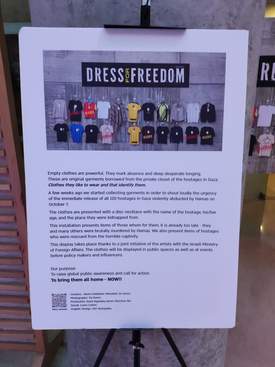 The "Dress for Freedom" exhibit is now at <a href="/IsraelMFA/">Israel Foreign Ministry</a>, showcasing shirts from hostages violently abducted by  Hamas on October 7. These garments tell personal stories, urging us all to #BringThemHomeNow. A powerful reminder of lives disrupted &amp; the hope for their immediate return.