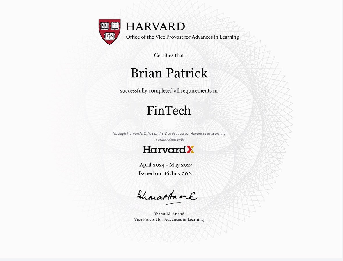 brpatrick1's tweet image. Using my HarvardX Certificate in FinTech to help BIPOC startups create innovative solutions. #fintech #Blockchain #cryptocurrency #SmartContracts #nft #Web3Startup