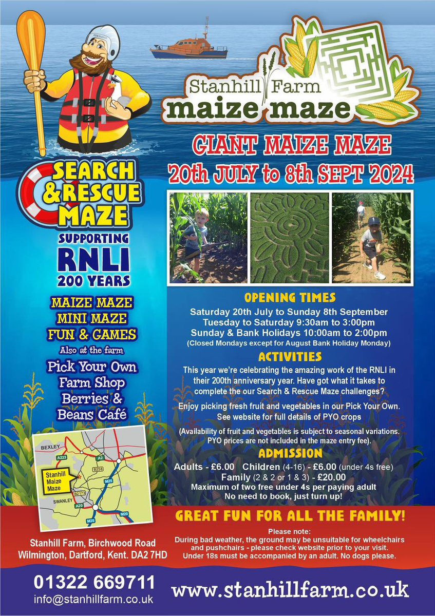 StanhillFarm's tweet photo. 5/5: #maizemaze #rnli #200years #searchandrescue #lifesaver #safteyskills #stanhillfarm #summerfun #summerholidayfun #schoolholidays #wilmington #hextable #joydenswood #swanley #dartford #bexley #sidcup #kent #kentfarm #stanhillfarm #supportlocal https://t.co/qp5e6rbtjr