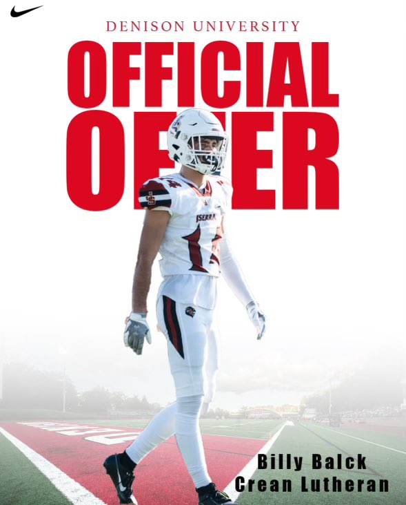 BillyBalck's tweet photo. After a great conversation with @coachhatem, I am blessed to have received an offer from Denison University! @DUFootball #RollDenny @CoachKJarrett @CreanFootball https://t.co/jgciUywhZG
