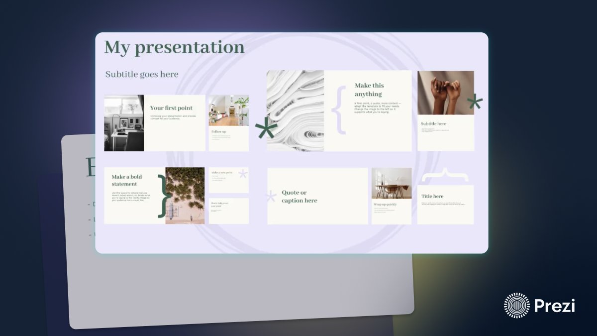 prezi's tweet photo. Present with seamless transitions and interactive elements using our "Modular" presentation template.
It's a great template for pitching a project, teaching a class, or wowing clients.
Try it out at https://t.co/njzhPUtEnD.
#templatetuesday #AItemplate #presentationtemplates https://t.co/xdLTxGgd4A