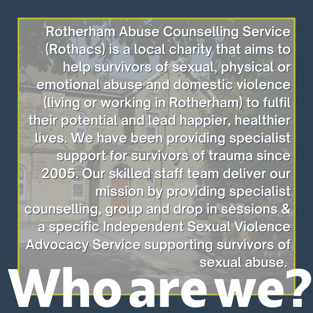 Rothacs38's tweet image. Rothacs is a local charity that aims to help survivors of sexual, physical or emotional abuse and domestic violence to fulfil their potential and lead happier, healthier lives. 

If you would like to learn more about our service, please visit rothacs.org.uk