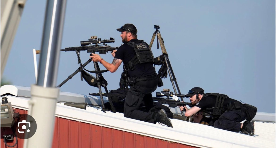 KatiePavlich's tweet image. The “sloped” roof where the shooter was able to engage in his assassination attempt is far less sloped than the one with SS snipers. 

Nobody believes this excuse.